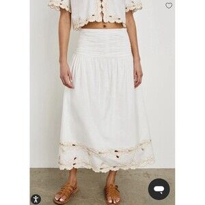 Rails Sol Skirt Off White Eyelet Golden Beige Embroidery MIDI Scallop Hem Small